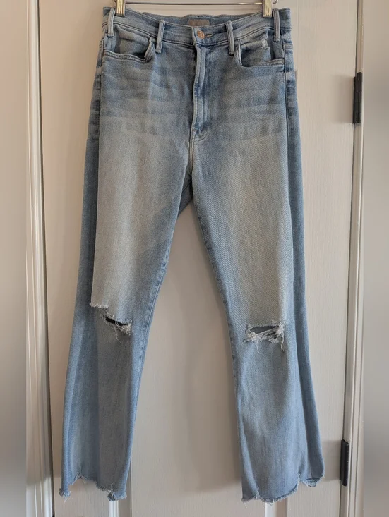 Mother The Hustler Ankle Chew Petal Pucker Jeans Light Wash Blue Denim Size 29 - Picture 4 of 15